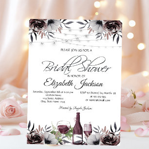 Wine Bottle Glass Lights Roses Bridal Shower  Invitation