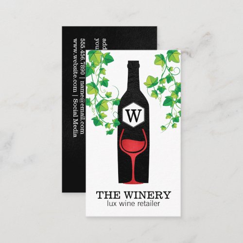 Wine Bottle  Glass  Lux  Grape Vines Business Card