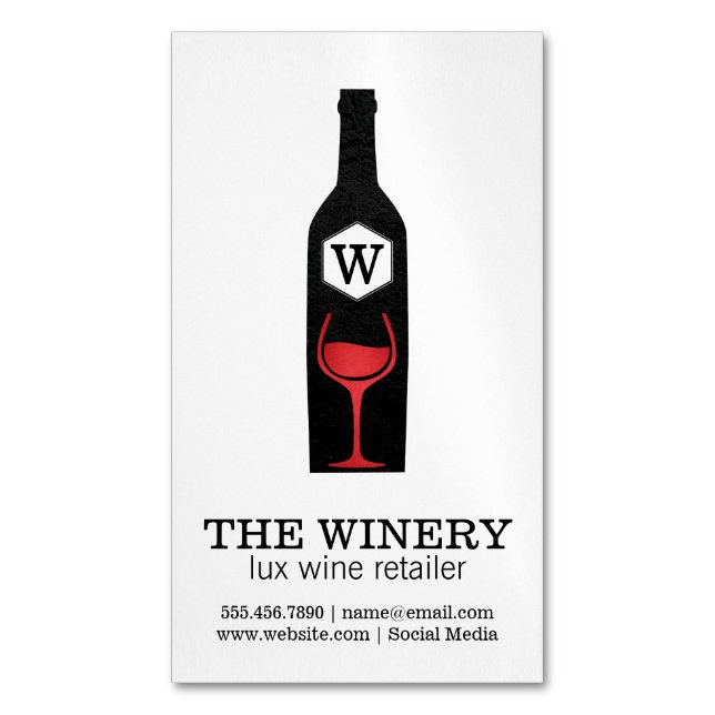 Wine Bottle & Glass | Lux | Texture Business Card Magnet (Front Vertical)
