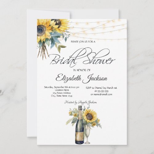 Wine Bottle Glass Sunflowers Light Bridal Shower   Invitation