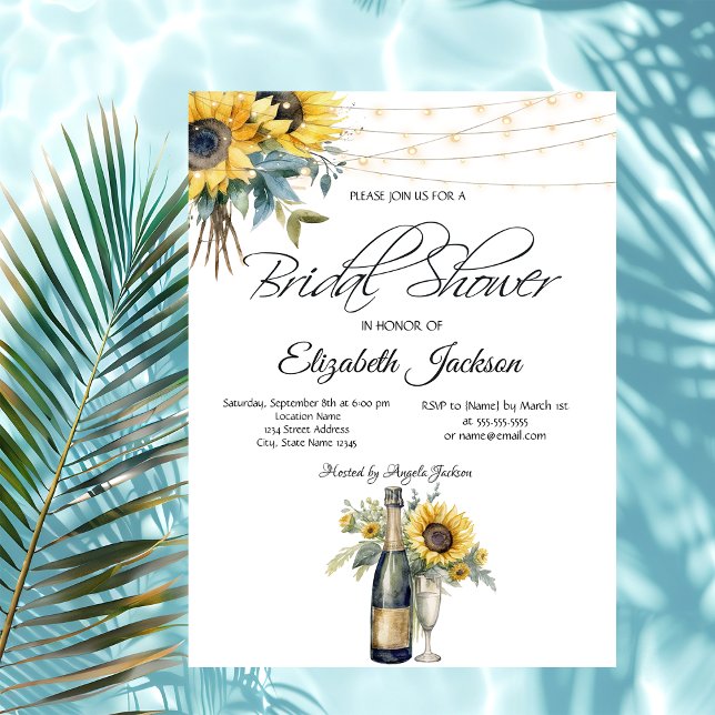 Wine Bottle Glass Sunflowers Light Bridal Shower   Invitation (Creator Uploaded)