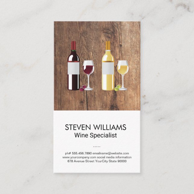 Wine Bottle Glass | Wood Business Card (Front)