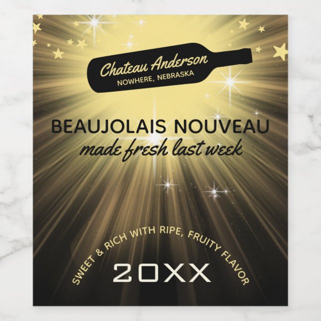 Wine bottle gold burst personalized homemade label (Single Label)