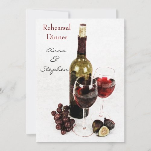 Wine bottle, grapes, and wine glasses custom invite