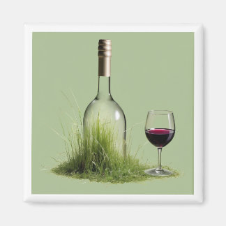 Wine Bottle Grass Magnet