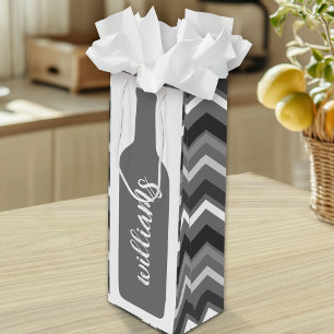 Wine Bottle Illustration - Chevron with Script Gift Bag