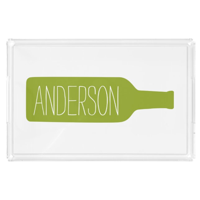 Wine Bottle Illustration - Modern White Name Acrylic Tray (Front)