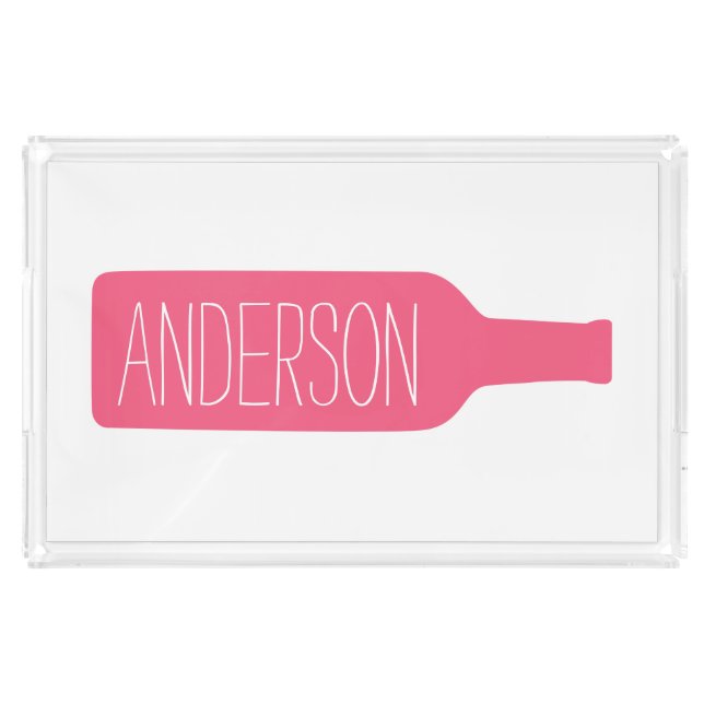 Wine Bottle Illustration - Modern White Name Acrylic Tray (Front)