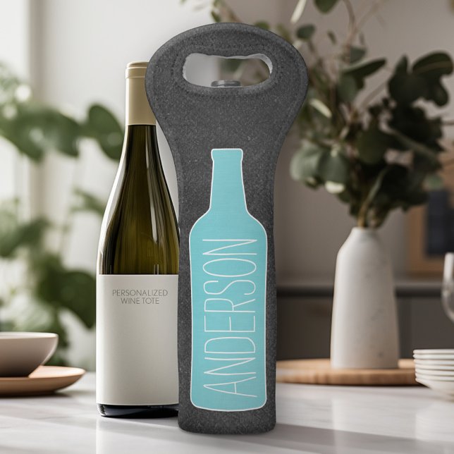 Wine Bottle Illustration - Modern White Name Bag (Personalized Wine Tote - Add Your Monogram or Customize completely in the advanced design area)