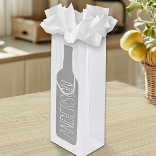 Wine Bottle Illustration - Modern White Name Gift Bag