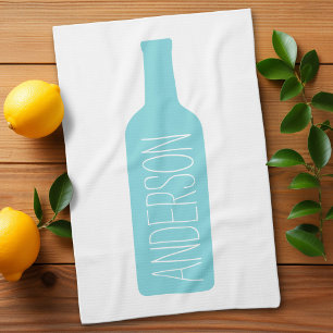Wine Bottle Illustration - Modern White Name Towel