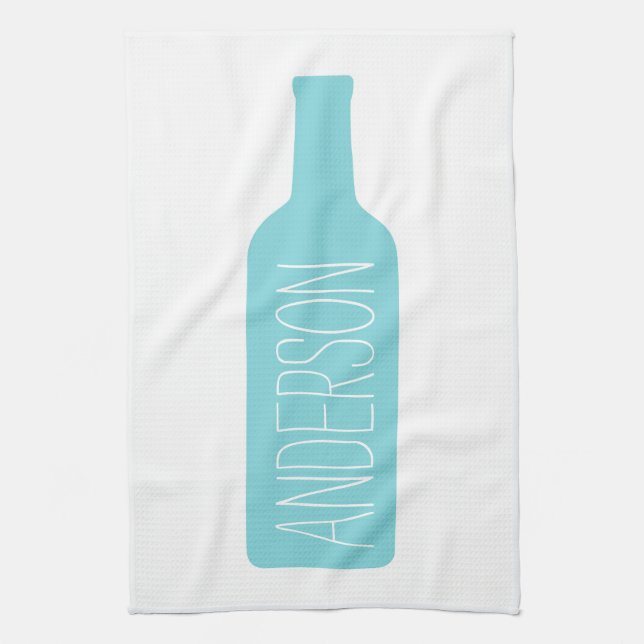 Wine Bottle Illustration - Modern White Name Towel (Vertical)
