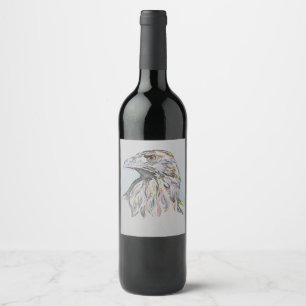 Wine bottle label, American eagle head, Eagle art Label