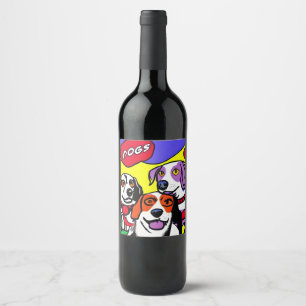 Wine Bottle Label, Dogs, Waterproof Label