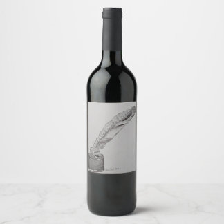 Wine bottle label, Feather n ink, Wedding feather Label