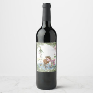 Wine bottle label with sweet pony, Christmas