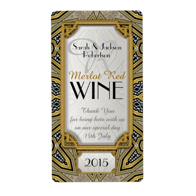 Wine Bottle Labels | Gold+Black Art Deco v3 (Front)