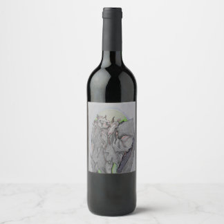 Wine bottle labels, Wild horses, Young horses, Art Label