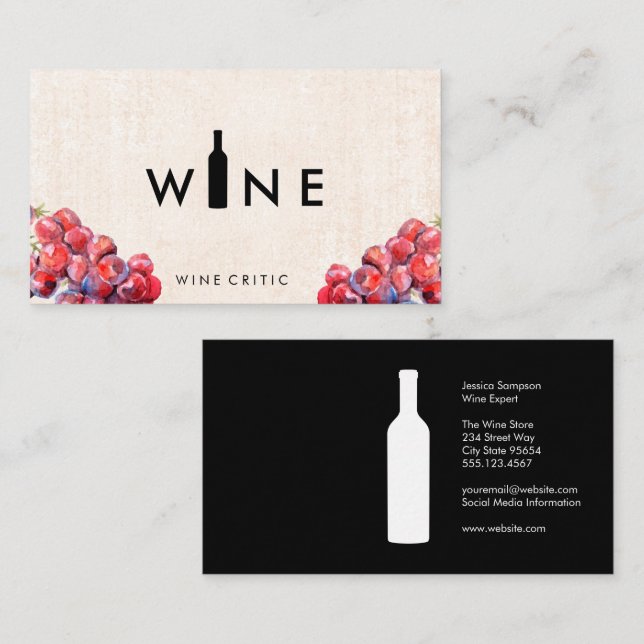 Wine Bottle Logo | Wine Grapes Business Card (Front/Back)