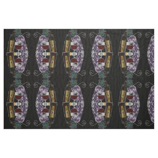 Wine Bottle n Grapes Fabric
