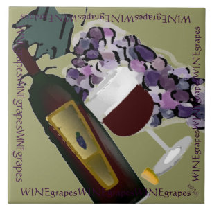Wine Bottle n Grapes M Ceramic Tile