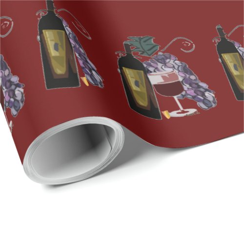 Wine Bottle n Grapes Wrapping Paper