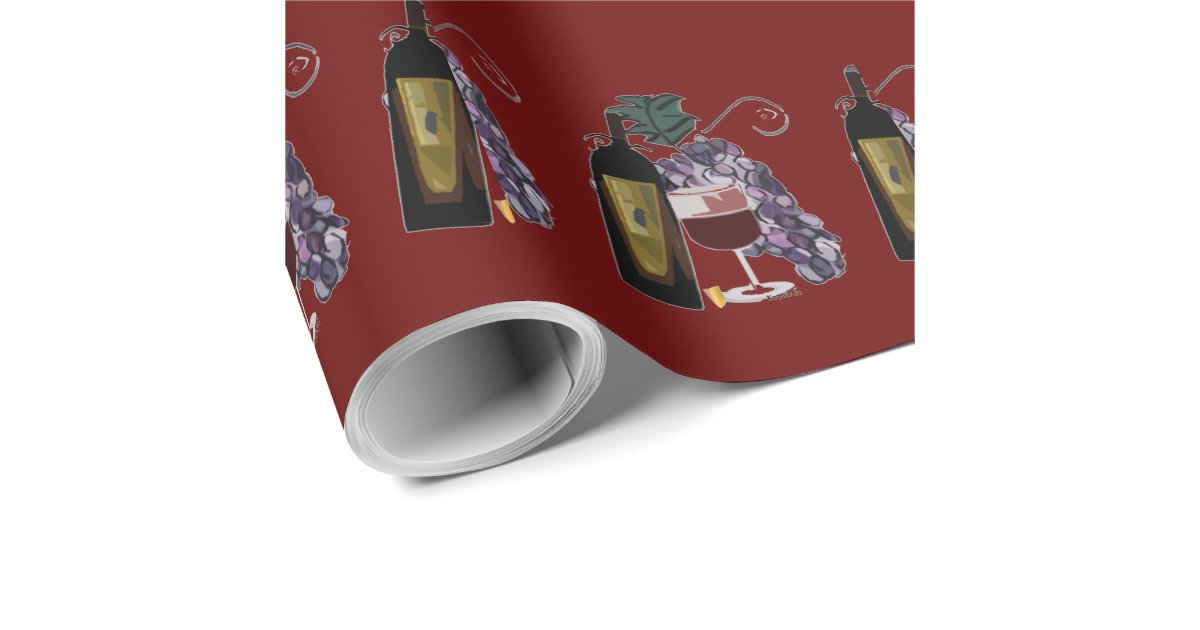 Wine Bottle n Grapes Wrapping Paper Zazzle