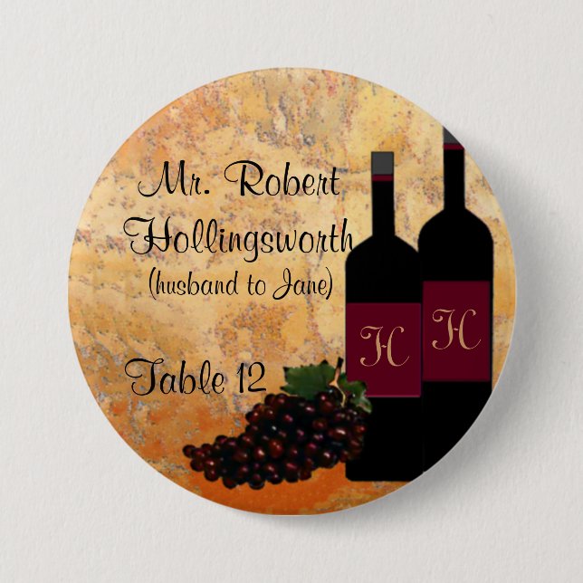 Wine Bottle Name and Table Number Button (Front)