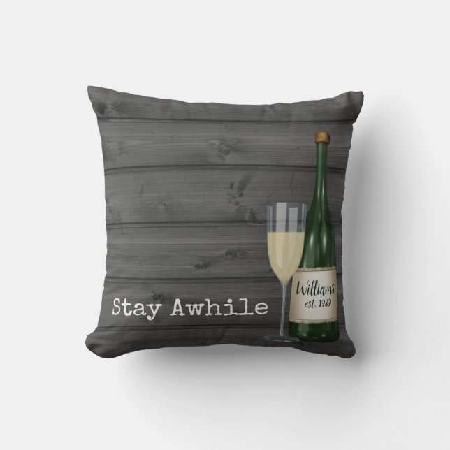Wine Bottle On Wood Throw Pillow (Front)