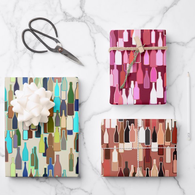 Wine Bottle Pattern, Rust, Beige and Burgundy   Wrapping Paper Sheets (Front)