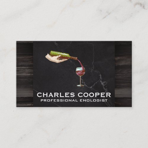 Wine Bottle Pour  Marble and Wood Business Card