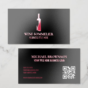 Wine Bottle Sommelier Elegant Black Raised Spot UV Business Card