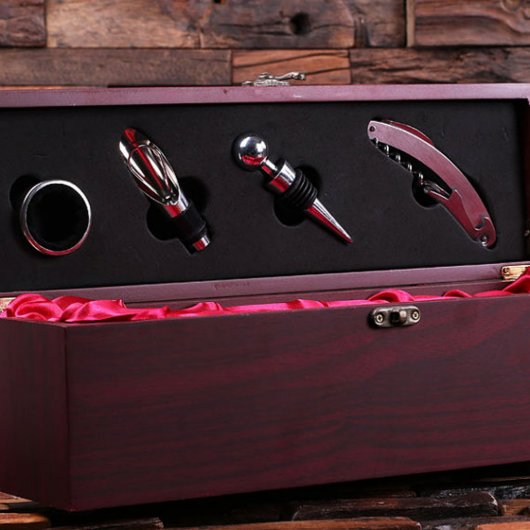 Wine Bottle Tools Set and Engraved Wooden Gift Box (Inside)