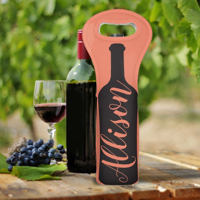 Wine Bottle Tote Bag w/ Bottle Silhouette, Salmon (Creator Uploaded)