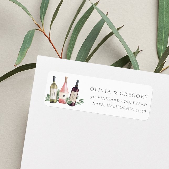 Wine Bottle Trio Botanical Return Address Label (Creator Uploaded)