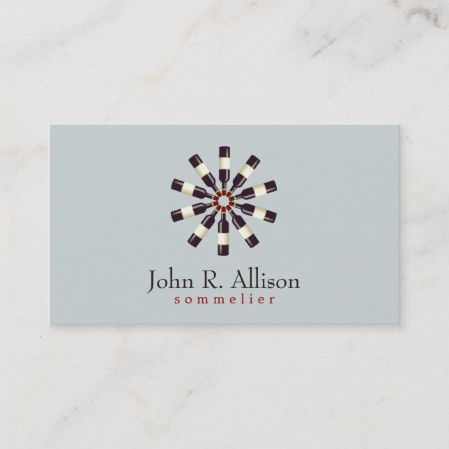 Wine Bottle Wheel Sommelier Simple Gray Business Card (Front)
