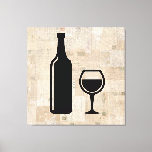 Wine Bottle  Wine Glass Antique Vintage Stamps Canvas Print