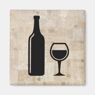 Wine Bottle & Wine Glass Antique Vintage Stamps Magnet