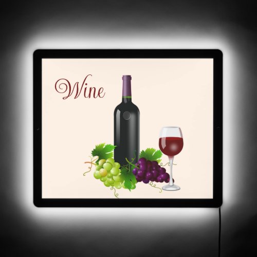 Wine Bottle Wine Glass  Grapes on Beige LED Sign