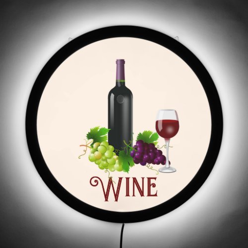 Wine Bottle Wine Glass  Grapes on Beige LED Sign