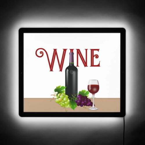 Wine Bottle Wine Glass  Grapes on White LED Sign