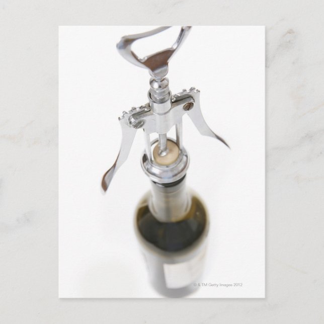 Wine bottle with corkscrew. postcard (Front)