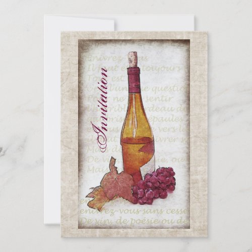 Wine bottle with grapes invitation