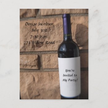Wine Bottle With Purple Party Invitation Postcard by ChristyWyoming at Zazzle
