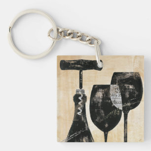 Wine Bottle with Two Glasses Keychain