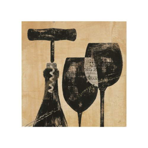 Wine Bottle with Two Glasses Wood Wall Decor