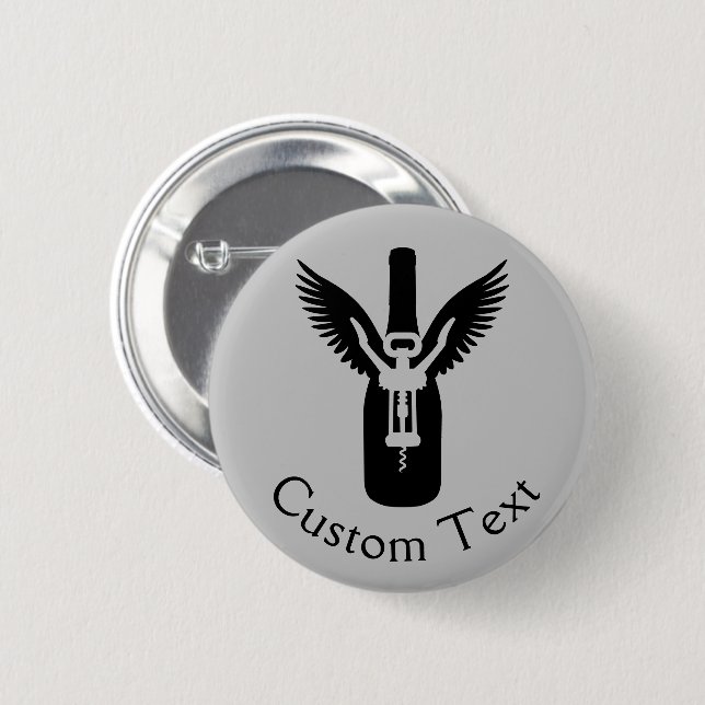 Wine Bottle with Wings and Corkscrew Button (Front & Back)