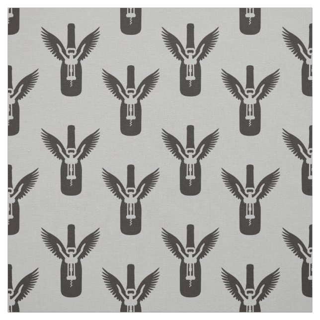 Wine Bottle with Wings and Corkscrew Fabric (Swatch)