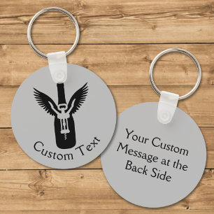 Wine Bottle with Wings and Corkscrew Keychain