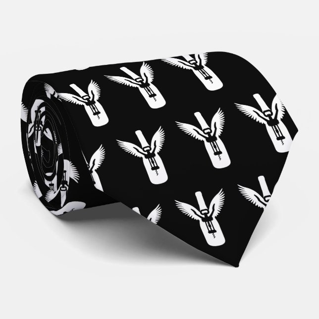 Wine Bottle with Wings and Corkscrew Neck Tie (Rolled)